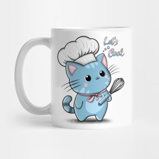 Cute cartoon chef cat with let's cook words Mug